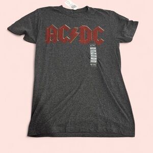 AC/DC Distressed Logo Tee in Charcoal and Crimson